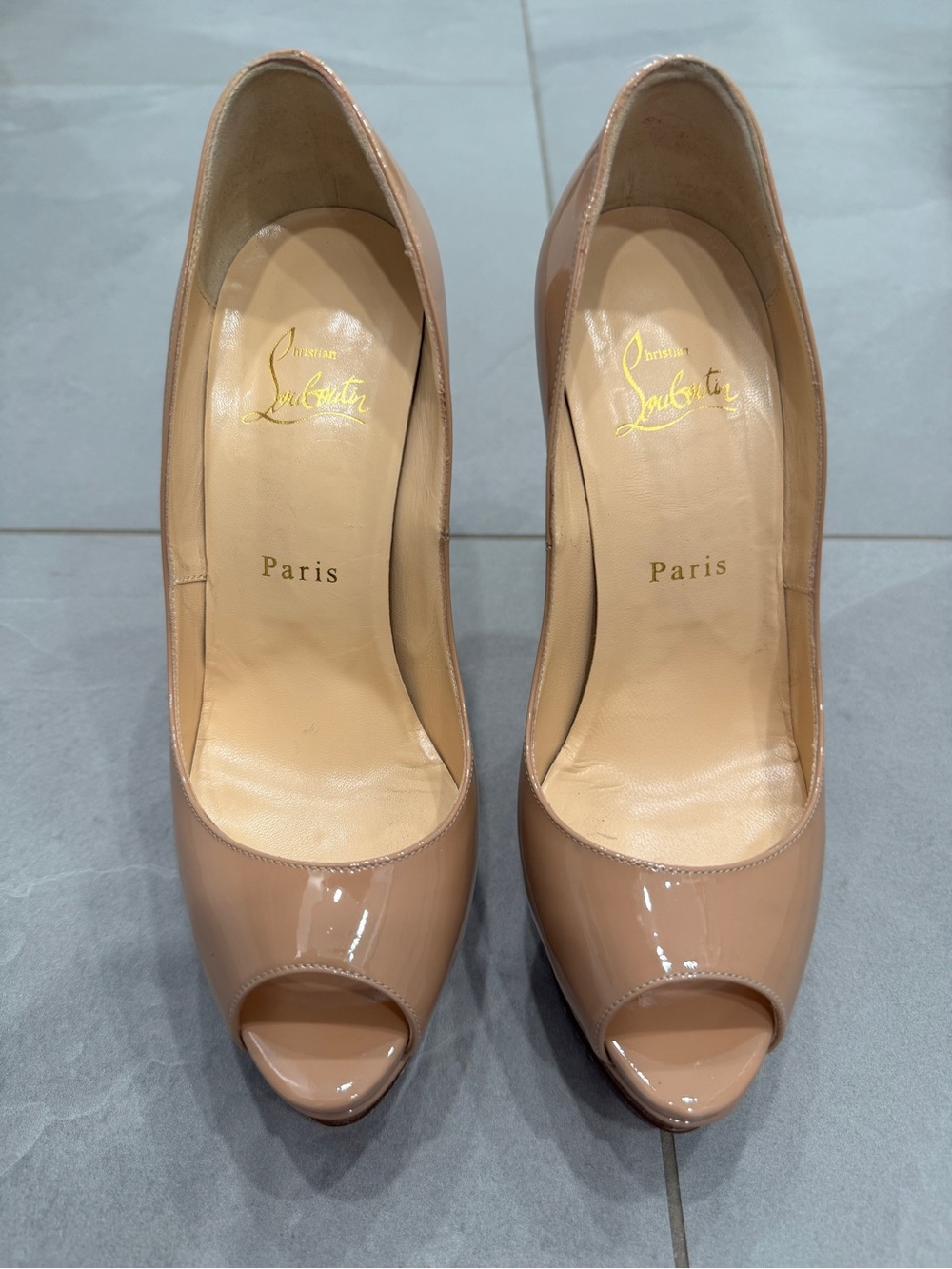 Christian Louboutin Nude Patent Peep-Toe Pumps